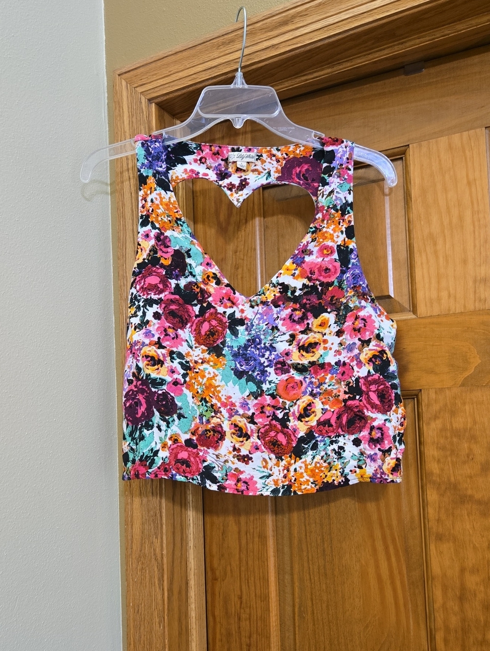 Lily White Floral Heart-Back Crop Top - Pink, Orange, Teal